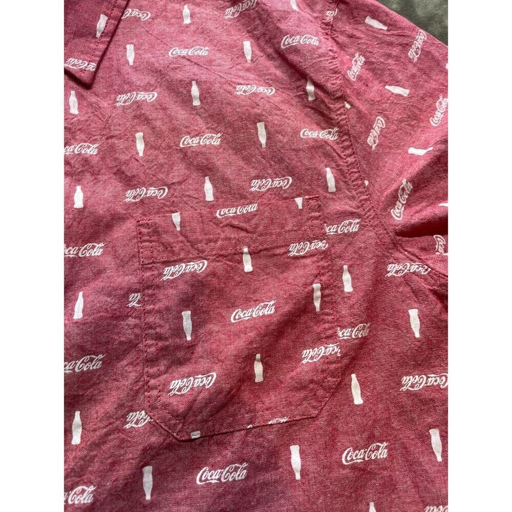 Coca Cola Logo‎ Button Up Shirt Mens XL Red Cotton Collared Short Sleeve Casual - Picture 3 of 6